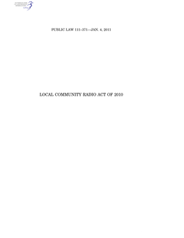 Local Community Radio Act of 2010