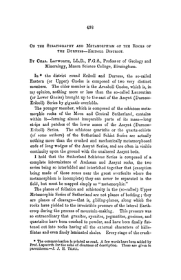 On the Stratigraphy and Metamorphism of the Rocks of the Durness—Eriboll District