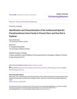 Identification and Characterization of the Isoflavonoid-Specific Prenyltransferase Gene Family to Prevent Stem and Root Rot in Soybean