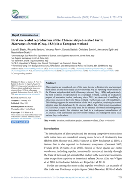 First Successful Reproduction of the Chinese Striped-Necked Turtle Mauremys Sinensis (Gray, 1834) in a European Wetland