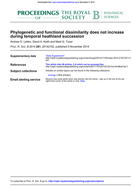 During Temporal Heathland Succession Phylogenetic and Functional