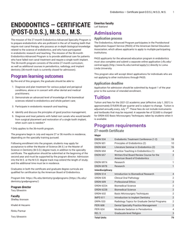 Endodontics — Certiﬁcate (Post-D.D.S.), M.S.D., M.S