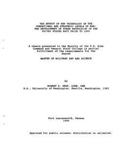 The Development of Steam Propulsion in the United States Navy Prior to 1860