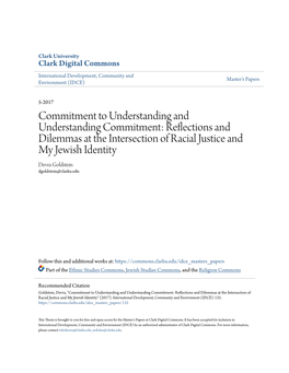 Reflections and Dilemmas at the Intersection of Racial Justice and My Jewish Identity Devra Goldstein Dgoldstein@Clarku.Edu