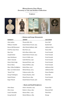 Inventory of State House Art and Artifact Collections