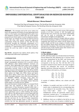 Impossible Differential Cryptanalysis on Reduced Round of Tiny Aes