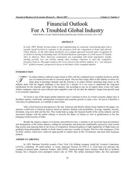 Financial Outlook for a Troubled Global Industry Rahul Bishnoi, (E-Mail: Rahul.K.Bishnoi@Hofstra.Edu), Hofstra University, New York