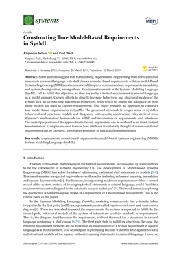 Constructing True Model-Based Requirements in Sysml