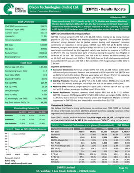 Q3FY21 - Results Update Sector: Consumer Electronics