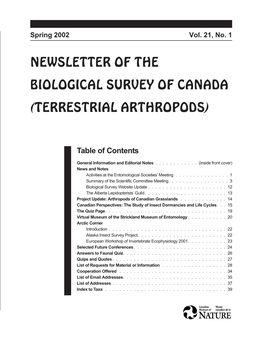 Newsletter of the Biological Survey of Canada (Terrestrial Arthropods)