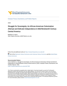 An African-American Colonization Attempt and Delicate Independence in Mid-Nineteenth Century Central America
