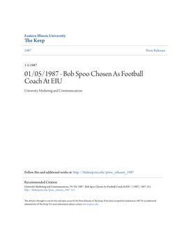 01/05/1987 - Bob Spoo Chosen As Football Coach at EIU University Marketing and Communications