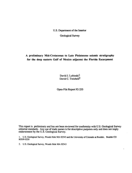 U.S. Department of the Interior Geological Survey a Preliminary Mid-Cretaceous to Late Pleistocene Seismic Stratigraphy For