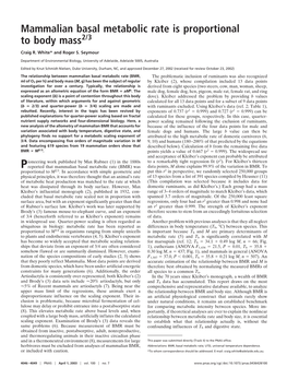 Mammalian Basal Metabolic Rate Is Proportional to Body Mass2/3