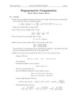 Trigonometric Computation David Altizio, Andrew Kwon