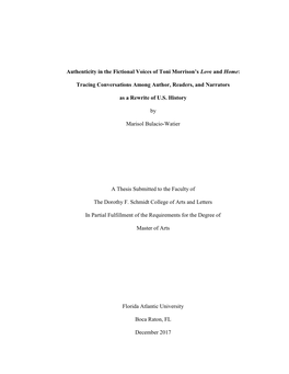 Authenticity in the Fictional Voices of Toni Morrison's Love and Home