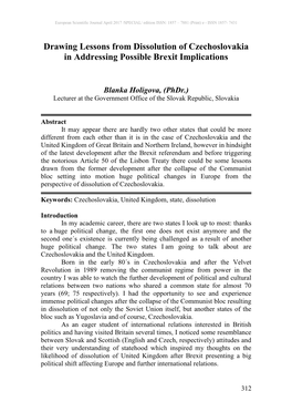 Drawing Lessons from Dissolution of Czechoslovakia in Addressing Possible Brexit Implications