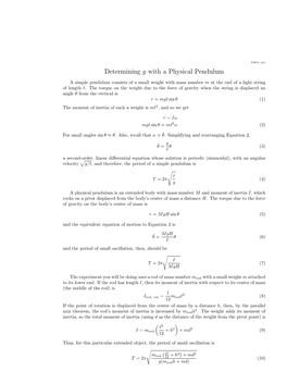 Determining G with a Physical Pendulum