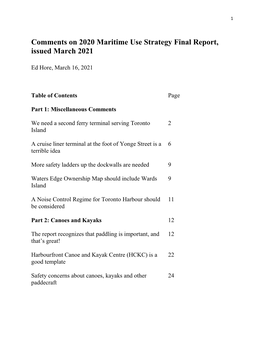 Comments on 2020 Maritime Use Strategy Final Report, Issued March 2021