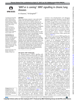 WNT Signalling in Chronic Lung Diseases