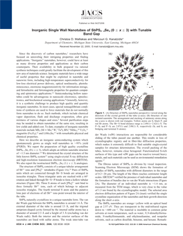 Inorganic Single Wall Nanotubes of Sbps4-Xsex (0 Exe 3)