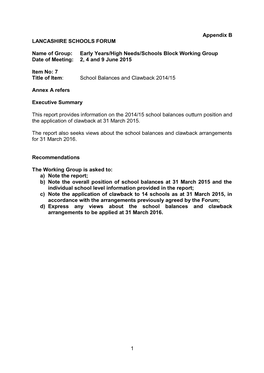 1 Appendix B LANCASHIRE SCHOOLS FORUM Name of Group