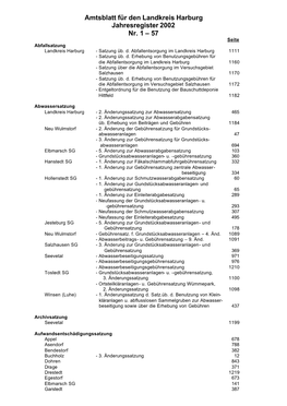 Amtsblatt Für Den Landkreis Harburg Jahresregister 2002 Nr. 1 – 57 Seite Abfallsatzung Landkreis Harburg - Satzung Üb