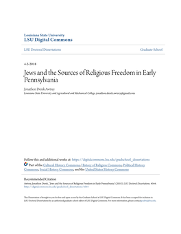 Jews and the Sources of Religious Freedom in Early Pennsylvania