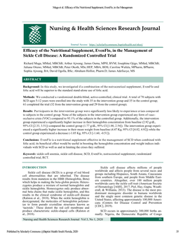 Efficacy of the Nutritional Supplement, Evenflo, in the Management of Sickle Cell Disease: a Randomized Controlled Trial