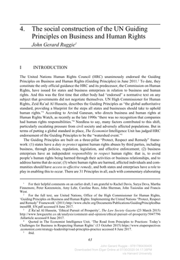 4. the Social Construction of the UN Guiding Principles on Business and Human Rights John Gerard Ruggie1