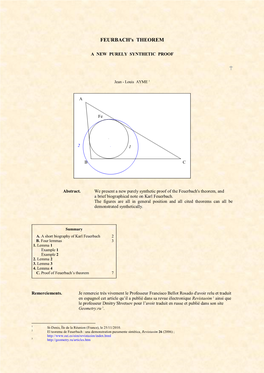 Feuerbach's Theorem, and a Brief Biographical Note on Karl Feuerbach