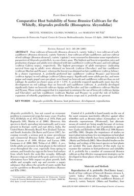 Comparative Host Suitability of Some Brassica Cultivars for the Whitefly