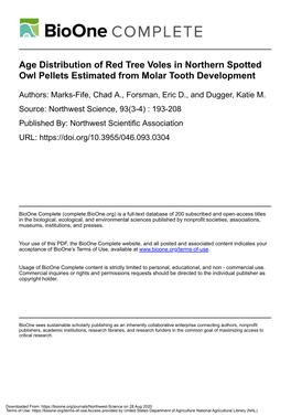 Age Distribution of Red Tree Voles in Northern Spotted Owl Pellets Estimated from Molar Tooth Development