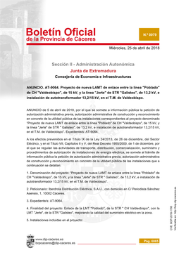Sección II - Administración Autonómica Junta De Extremadura Consejería De Economía E Infraestructuras