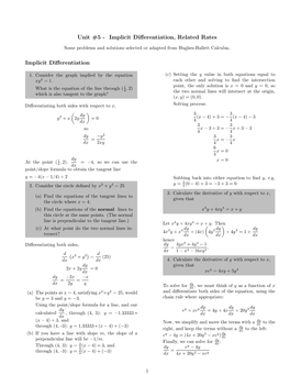 Unit #5 - Implicit Diﬀerentiation, Related Rates