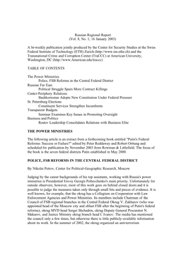 Russian Regional Report (Vol. 8, No. 1, 16 January 2003)