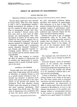 EFFECT of ARGININE on OLIGOSPERMIA* Llce to Endo- ADNAN MROUEH, M.D