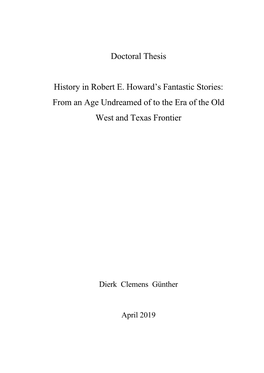 Doctoral Thesis History in Robert E. Howard's Fantastic Stories: from An