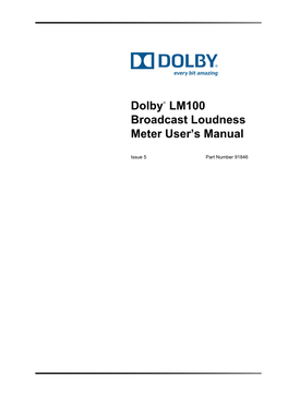 Dolby LM100 Loudness Meter User's Manual