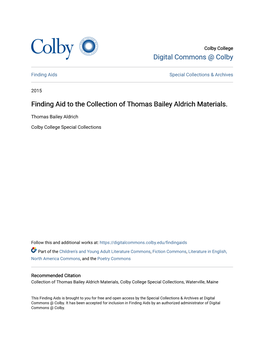 Finding Aid to the Collection of Thomas Bailey Aldrich Materials