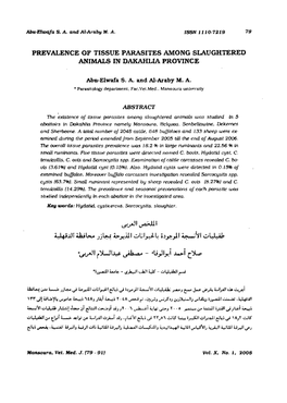 Prevalence of Tissue Parasites Among Slaughtered Animals in Dakahlia Province