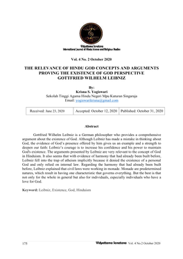 The Relevance of Hindu God Concepts and Arguments Proving the Existence of God Perspective Gottfried Wilhelm Leibniz
