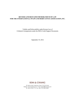 Revised and Restated Memorandum of Law for the International Swaps and Derivatives Association, Inc