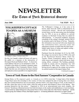 NEWSLETTER the Town of York Historical Society ______