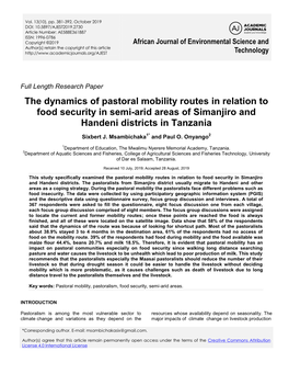 The Dynamics of Pastoral Mobility Routes in Relation to Food Security in Semi-Arid Areas of Simanjiro and Handeni Districts in Tanzania