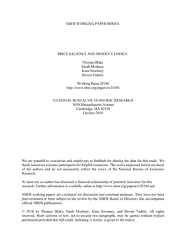 NBER WORKING PAPER SERIES PRICE SALIENCE and PRODUCT CHOICE Thomas Blake Sarah Moshary Kane Sweeney Steven Tadelis Working Paper