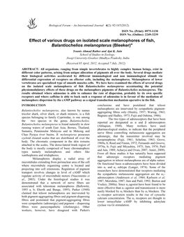 Effect of Various Drugs on Isolated Scale Melanophores of Fish, Balantiochelios Melanopterus (Bleeker)" Younis Ahmad Rather and Ajai K