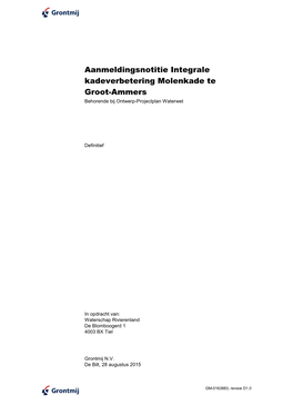 Aanmeldingsnotitie Integrale Kadeverbetering Molenkade Te Groot-Ammers Behorende Bij Ontwerp-Projectplan Waterwet