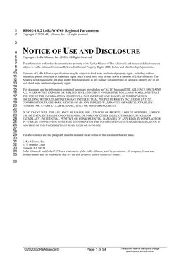 Lorawan® Regional Parameters 2 Copyright © 2020Lora Alliance, Inc