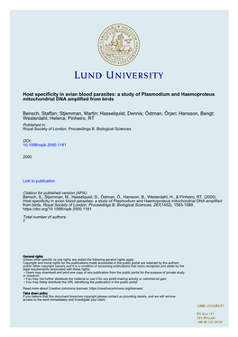 Host Specificity in Avian Blood Parasites: a Study of Plasmodium and Haemoproteus Mitochondrial DNA Amplified from Birds